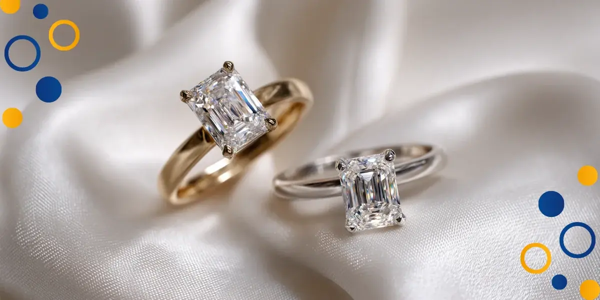 anillos plata y oro corte esmeralda